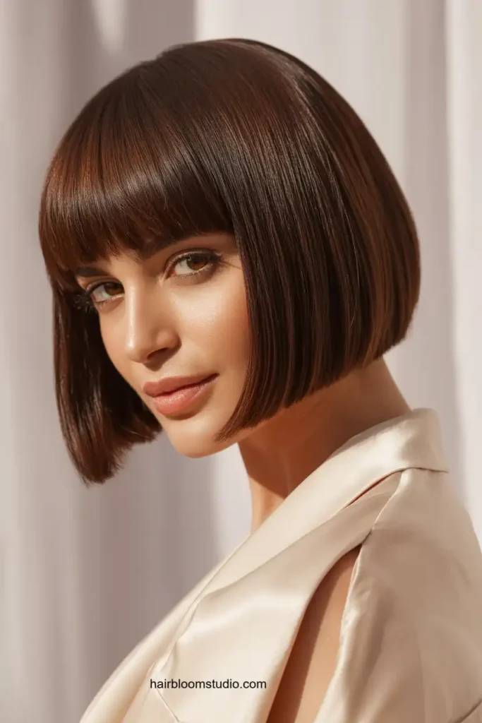 Brunette Bob With Bangs
