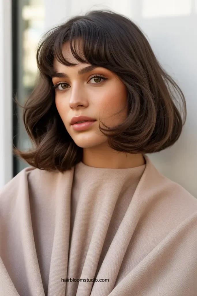 Brunette Bob With Curtain Bangs