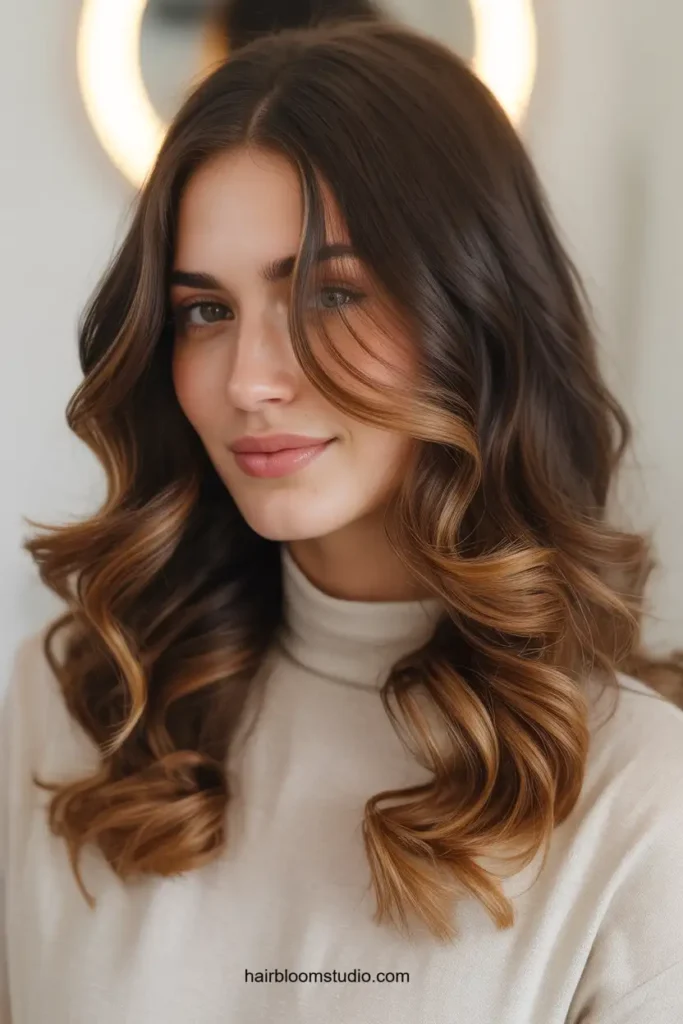 Caramel Balayage On Dark Hair