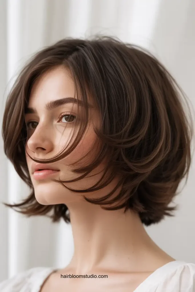 Feathered Brunette Short Hair