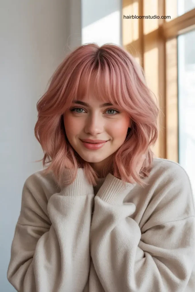Pink Curtain Bangs