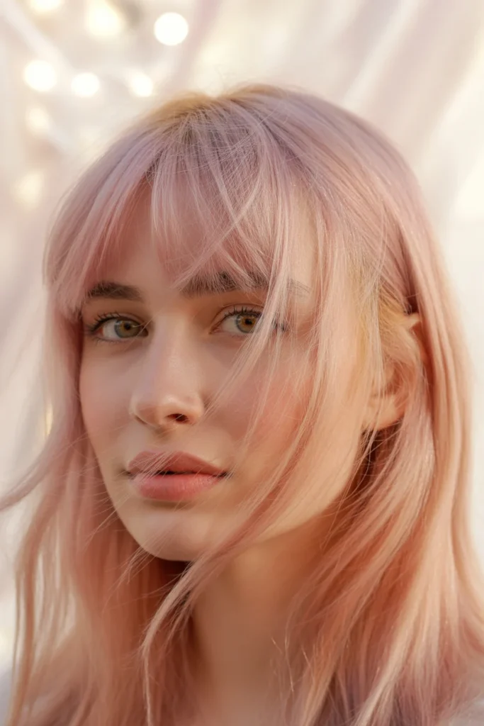 Pink Curtain Bangs