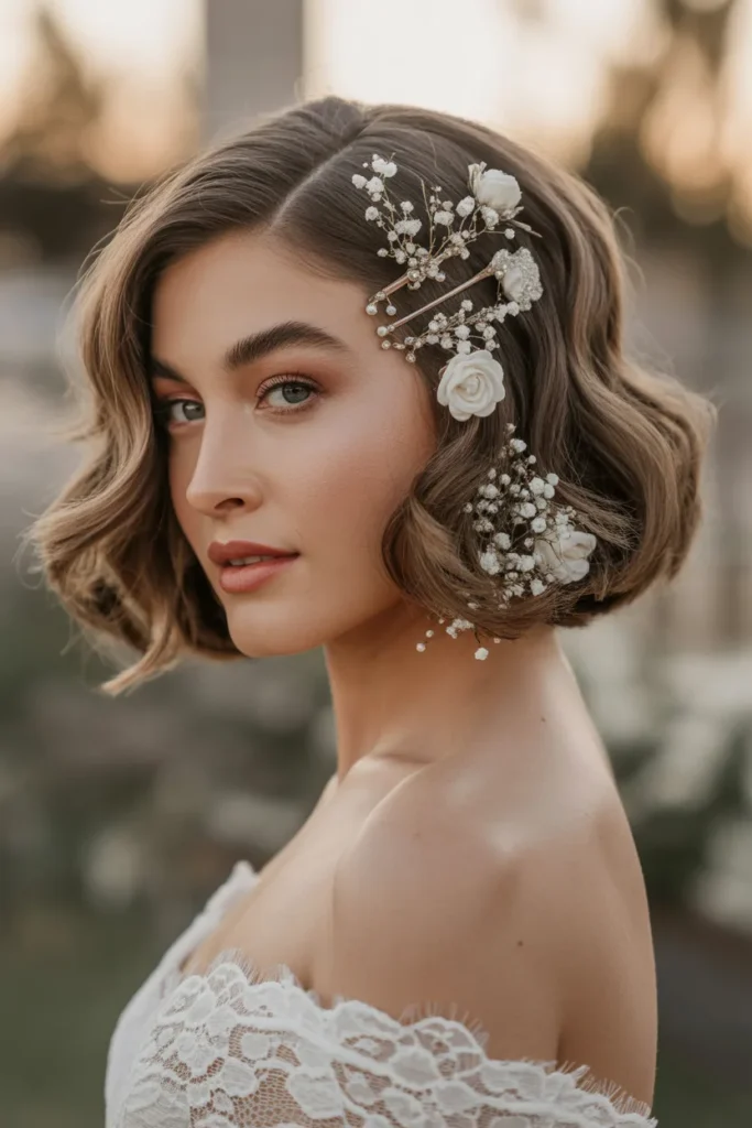 Short Hair with Floral Clips