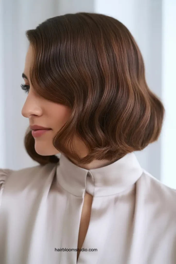 Side-Parted Brunette Bob