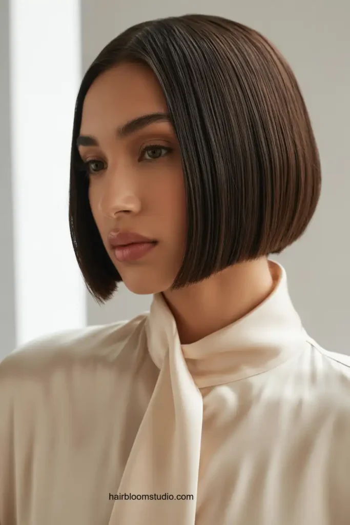 Sleek Brunette Blunt Cut
