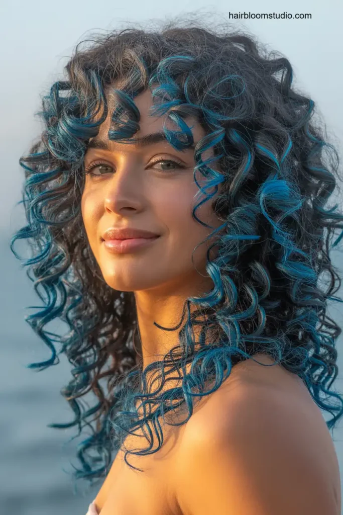 Blue Balayage on Curly Hair