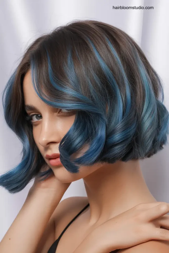 Blue Balayage on Short Bob
