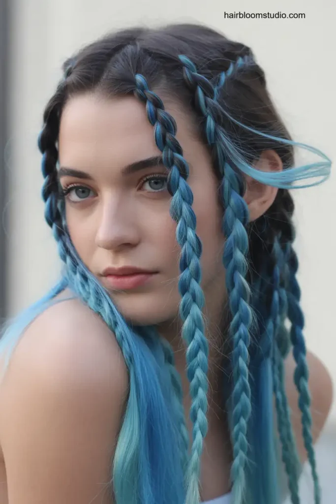 Blue Balayage with Braided Style