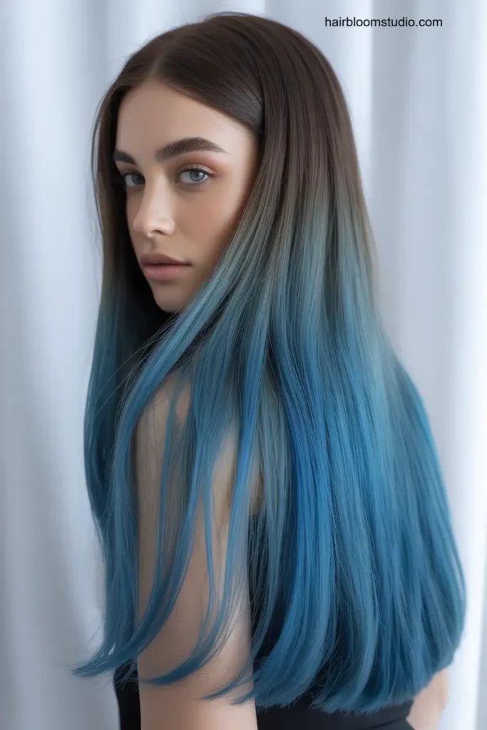 Blue Balayage with Dark Roots