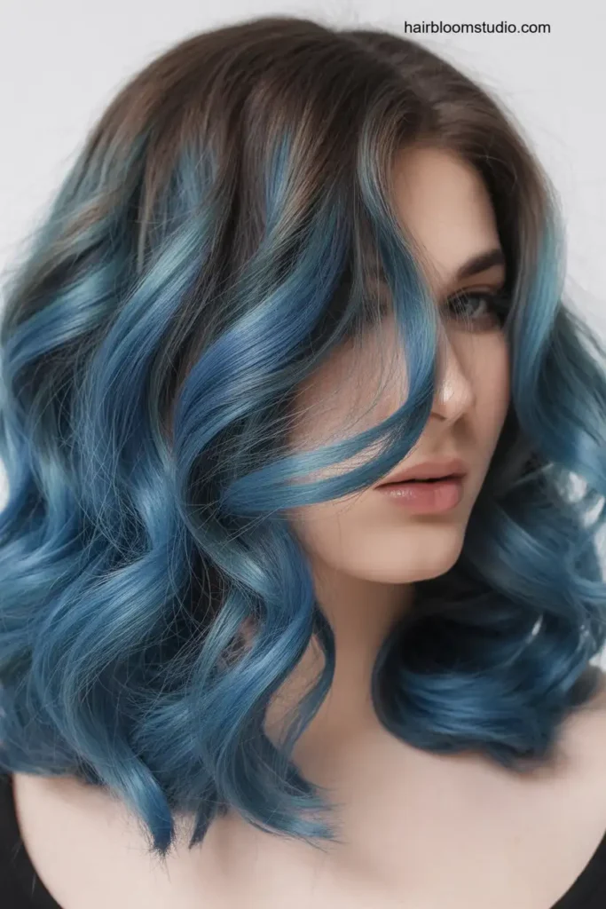 Blue Balayage with Face-Framing Highlights