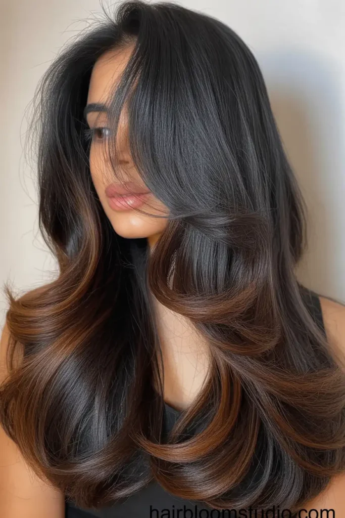 Brown Highlights on Long Black Hair