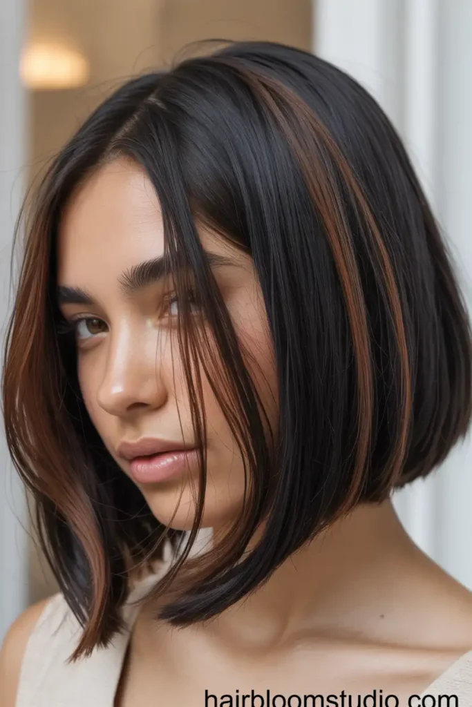 Brown Highlights on Short Black Hair