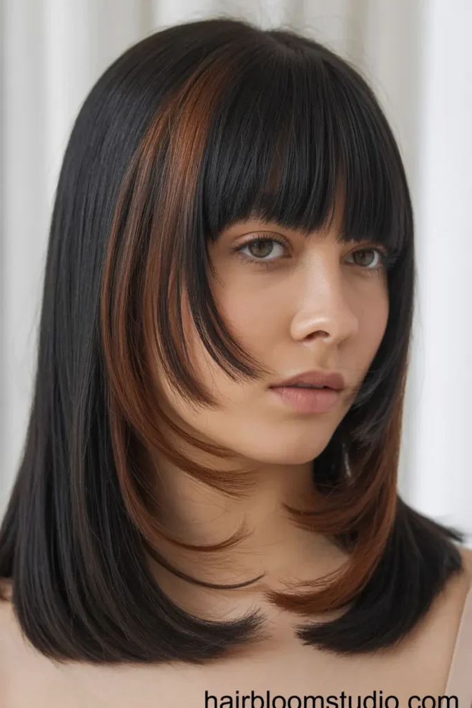 Brown Highlights with Bangs