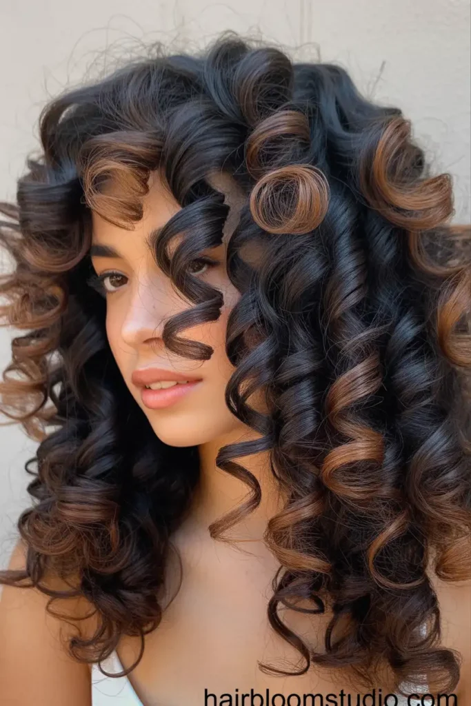 Brown Highlights with Curls