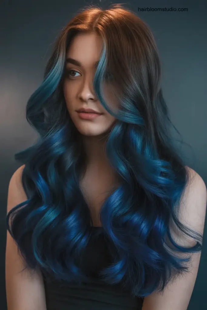 Deep Ocean Blue Balayage
