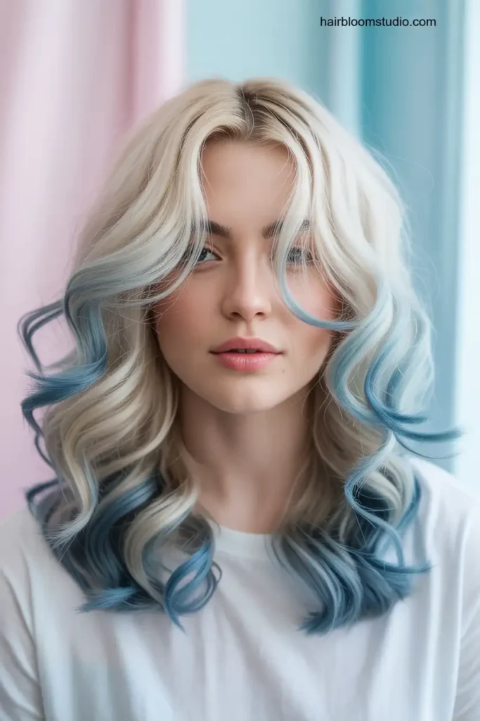 Icy Blue Balayage on Blonde Hair