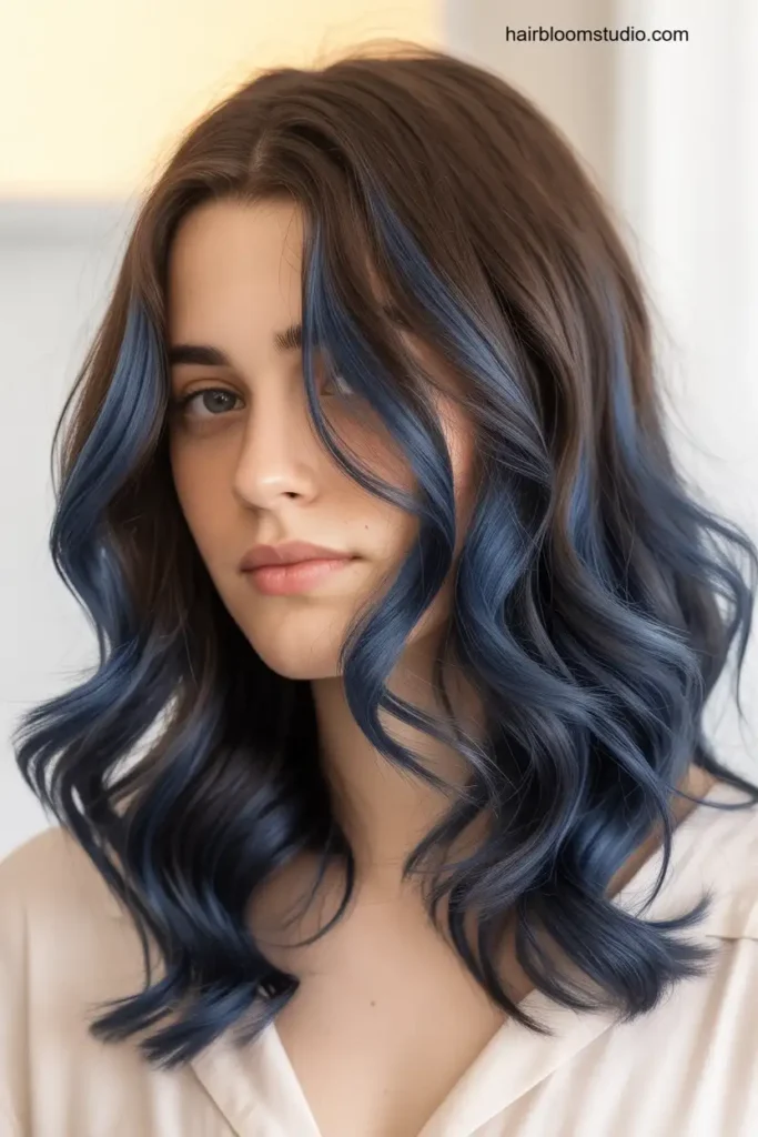 Navy Blue Balayage with Soft Waves