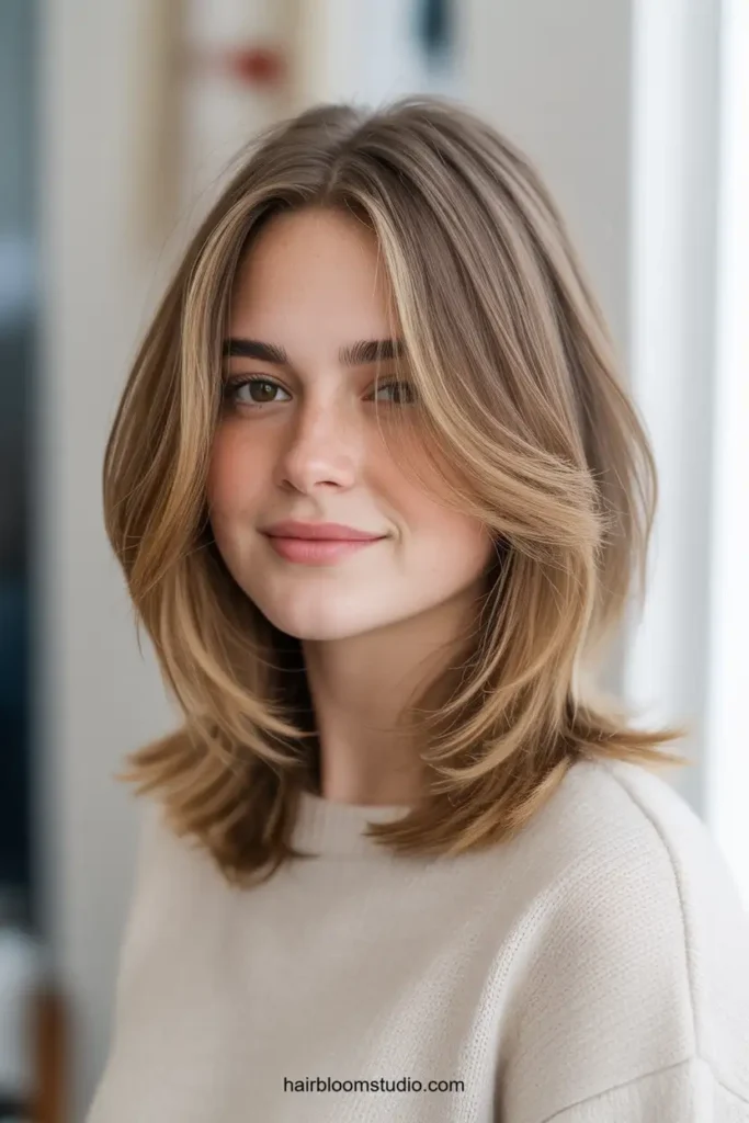 Soft Feathered Layers for Round Face